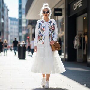 EUC Luna Moon white satin effect bomber jacket with multicolour floral print, L